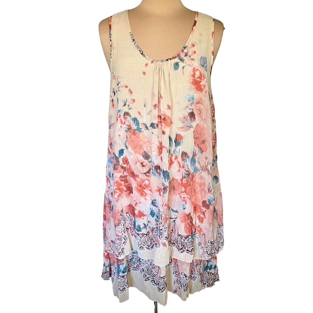 Papillon Abstract Floral Layered Tiered Sleeveless Dress Sz XL Fairy Bohemian